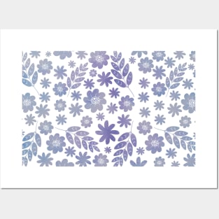 Grey & Lavender Floral Pattern Posters and Art